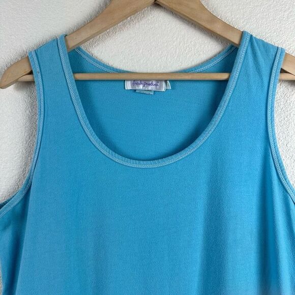 Fresh Produce Women's L Sleeveless Tank Dress Aqua Blue 100% Cotton Casual Basic - Picture 3 of 10